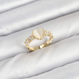 Pirinç Gold Renk Zirkon Taşlı Kalpli Kadın Yüzük BYK3856