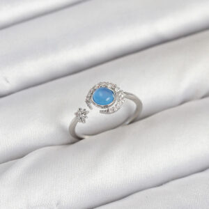 Pirinç Gümüş Renk Zirkon Taşlı Ay Yıldız Kadın Yüzük BYK3861