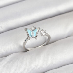 Pirinç Gümüş Renk Kelebek Model Kadın Yüzük BYK3865