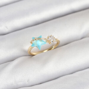 Pirinç Gold Renk Mavi Yıldızlı Model Kadın Yüzük BYK3868