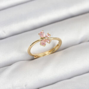 Pirinç Gold Renk Pembe Kelebek Kadın Yüzük BYK3870