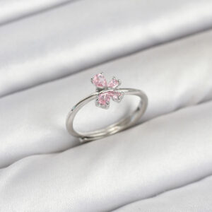 Pirinç Gümüş Renk Pembe Kelebek Kadın Yüzük BYK3871