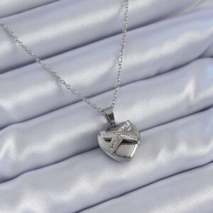 316L Çelik Gümüş Renk Zirkon Taşlı Kalp Model Kadın Kolye BKO7627