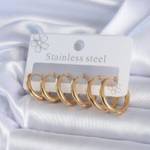316L Çelik Gold Renk Halka Model Kadın Küpe Seti BKP10393