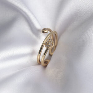 Pirinç Gold Renk Zirkon Taş Detay Kalp Model Kadın Yüzük BYK2917