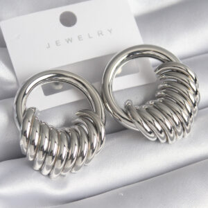 Pirinç Gümüş Renk Halka Sarmal Model Kadın Küpe BKP8556