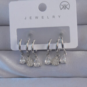 Pirinç Gümüş Renk Zirkon Taşlı Damla Model Çoklu Görünüm Yarım Halka Küpe BKP9141