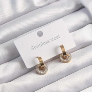 316L Çelik Altın Renk Zirkon Taşlı Halka Model Küpe BKP9499