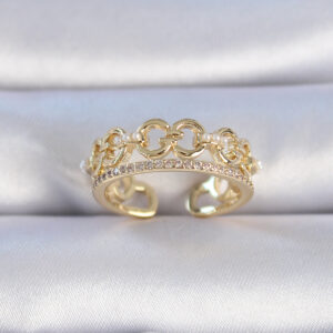 Pirinç Gold Renk Zirkon Taşlı İnci Detay Kadın Yüzük BYK3334