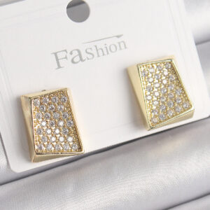 Pirinç Gold Renk Zirkon Taşlı Plaka Model Kadın Küpe BKP9848