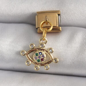 316L Çelik Gold Renk Sallantı Zirkon Taşlı Göz Model Nomination Charm BC1195