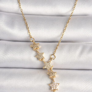 316L Çelik Gold Renk Zincir Zirkon Taşlı Yıldız Model Kadın Kolye BKO10041