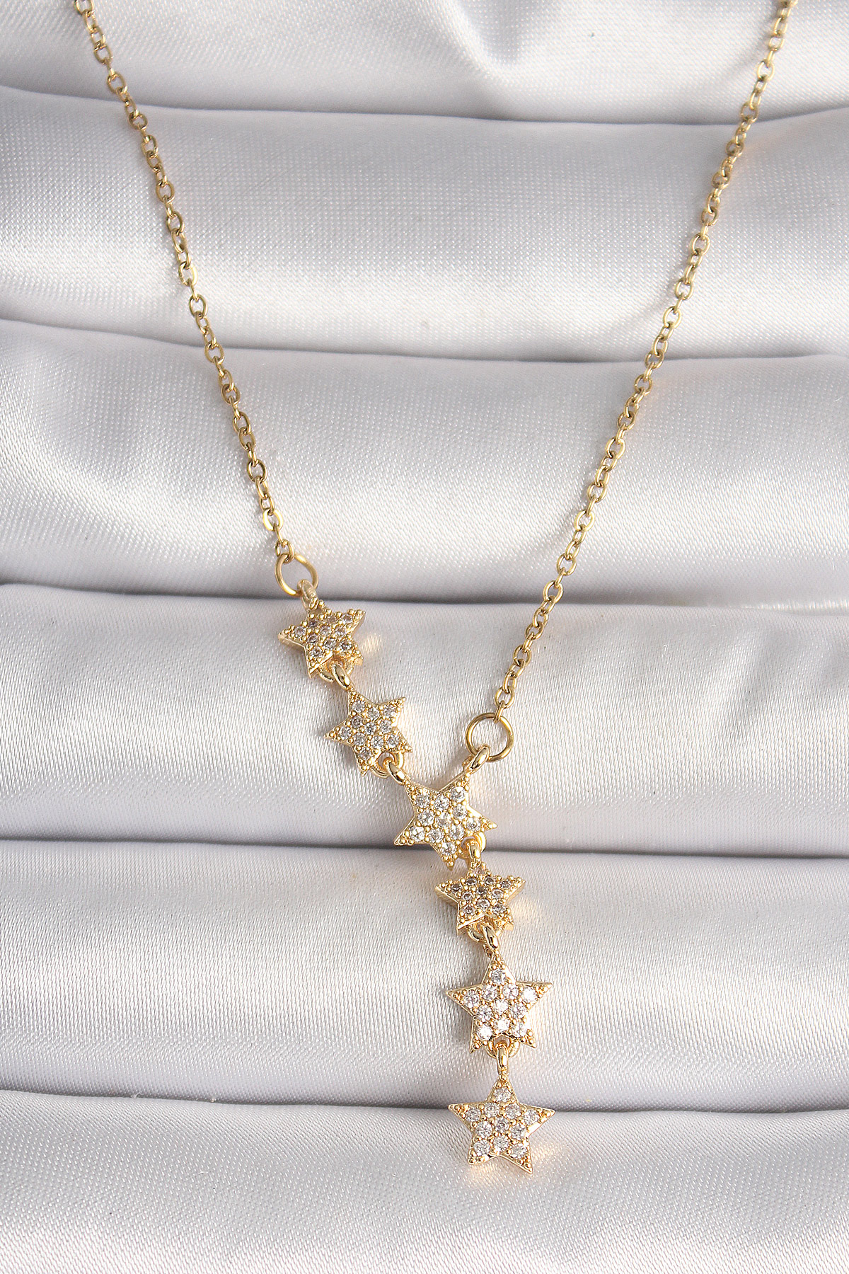 316L Çelik Gold Renk Zincir Zirkon Taşlı Yıldız Model Kadın Kolye BKO10041