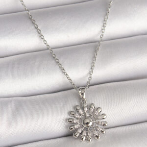 316L Çelik Gümüş Renk Zincir Zirkon Taşlı Güneş Model Kadın Kolye BKO9967