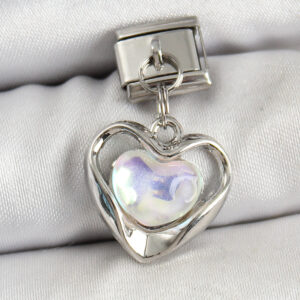 316L Çelik Sallantılı Zirkon Taşlı Kalp Model Gümüş Renk Nomination Charm BC1461