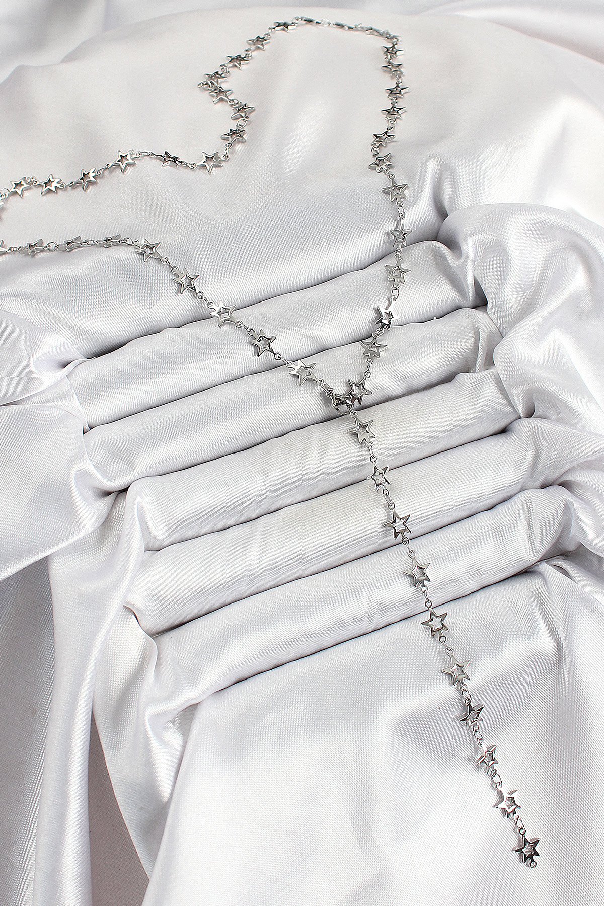 Pirinç Gümüş Renk Yıldızlı Kadın Y Kolye BKO10300