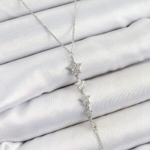 Pirinç Zirkon Taşlı Sıralı Yıldız Figürlü Y Model Gümüş Renk Kadın Kolye BKO10313