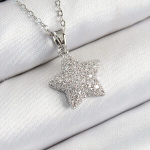 316L Çelik Zirkon Taşlı Yıldız Model Gümüş Renk Kadın Kolye BKO10352