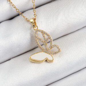 316L Çelik Zirkon Taşlı Kelebek Model Gold Renk Kadın Kolye BKO10359