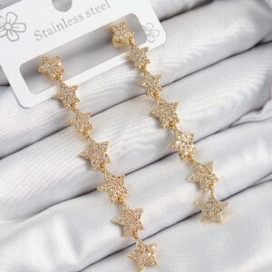 Pirinç Zirkon Taşlı Sallantılı Yıldız Model Gold Renk Kadın Küpe BKP10912