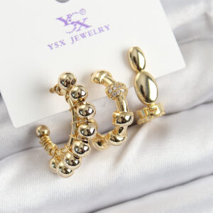 Pirinç Zİrkon Taşlı Halka Model Gold Renk 3'lü Kadın Küpe BKP10941