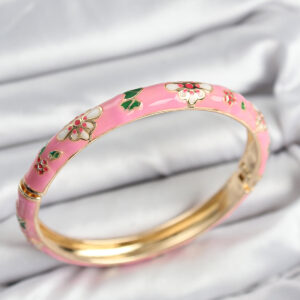 Mineli Pirinç Pembe Çiçek Motifli Gold Kadın Kelepçe BB7617