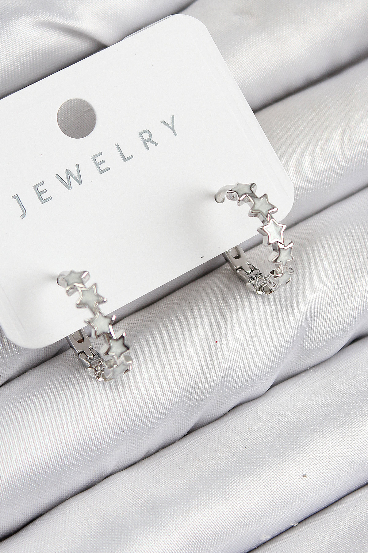 Pirinç Zirkon Taşlı Yıldız Model Gümüş Renk Kadın Küpe BKP11065