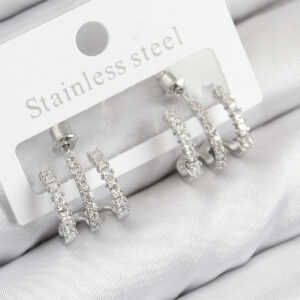 Pirinç Zirkon Taşlı Model Gümüş Renk Kadın Küpe BKP11102