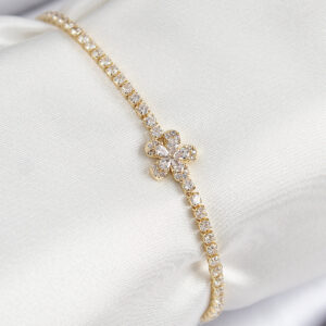 Pirinç Zirkon Taşlı Çiçek Model Gold Renk Kadın Bileklik BB7709