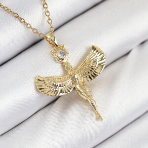 316L Çelik Zirkon Taşlı Melek Model Gold Renk Kadın Kolye BKO10534