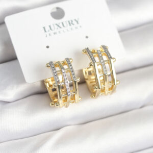 Pirinç Gold Renk Taşlı Halka Kadın Küpe BKP11238