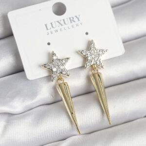 Pirinç Gold Renk Zirkon Taşlı Yıldız Model Çivi Kadın Küpe BKP11240