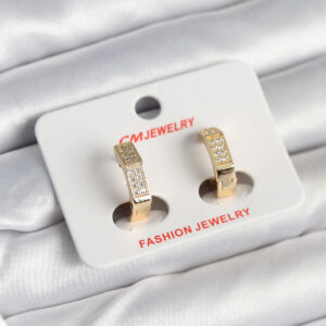 Pirinç Gold Renk Zirkon Taşlı Altıgen Kadın Küpe BKP11245