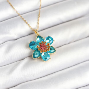 316L Çelik Zincirli Mavi Çiçek Model Kadın Kolye BKO10598