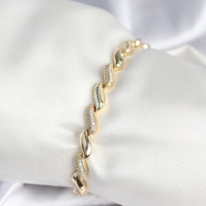 Pirinç Gold Renk Zirkon Taşlı Sarmal Model Kadın Bileklik BB7970