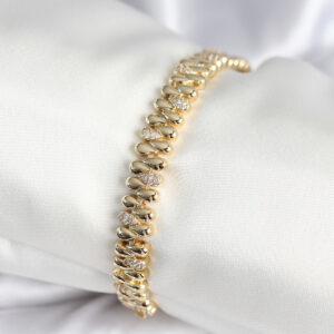 Pirinç Gold Renk Damla Model Zirkon Taşlı Kadın Bileklik BB7972