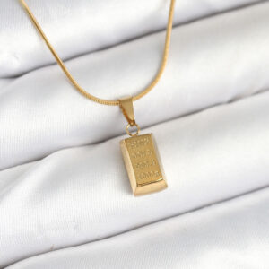 316L Çelik Gold Renk Mini Külçe Altın Model Kolye BKO10603