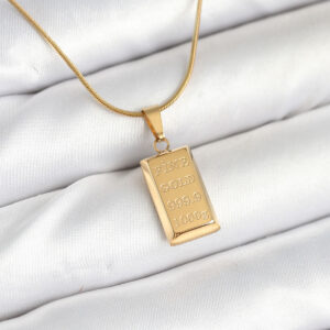 316L Çelik Gold Renk Külçe Altın Model Kolye BKO10604