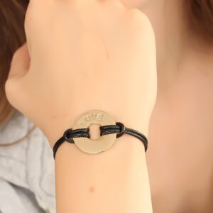 LOVE (Aşık) Siyah Deri İpli Unisex Mood Bileklik BB1986