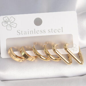 316L Çelik Gold Renk Üçgen Halka Model Kadın Küpe Seti BKP10390