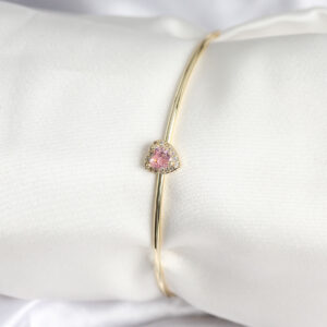 Pembe Zirkon Taşlı Kalp Model Gold Renk Kadın Bileklik BB8001