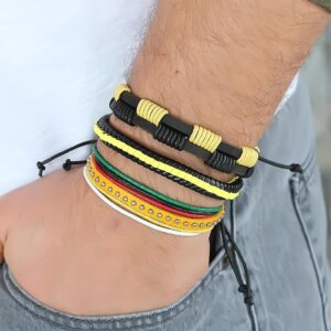 Sarı Renk Zımbalı Deri Erkek Bileklik Kombini EB1342