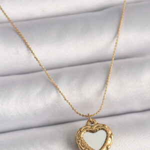 316L Çelik Gold Renk Zincir Sedefli Kalp Model Kadın Kolye BKO9784