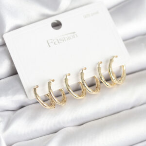 Pirinç Gold Renk Kemik Halka Model 925 Ayar Gümüş Çivili Kadın Küpe Seti BKP11261