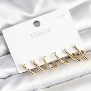 Pirinç Gold Renk Kalp Yıldız ve Halka Model 925 Ayar Gümüş Çivili Kadın Küpe Seti BKP11262