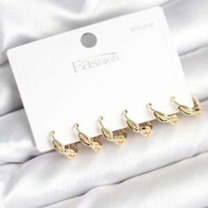 Gold Renk Pirinç Sarmal Model 925 Ayar Gümüş Çivili Kadın Küpe Seti BKP11265