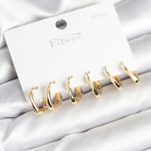 Gold Renk Pirinç Kare Halka Model 925 Ayar Gümüş Çivili Kadın Küpe Seti BKP11266