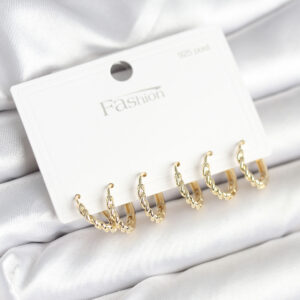 Gold Renk Burgu Halka Model 925 Ayar Gümüş Çivili Pirinç Küpe Seti BKP11268