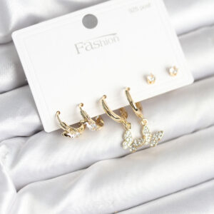 Gold Renk Pirinç Kelebek Model 925 Ayar Gümüş Çivili Kadın Küpe Seti BKP11273