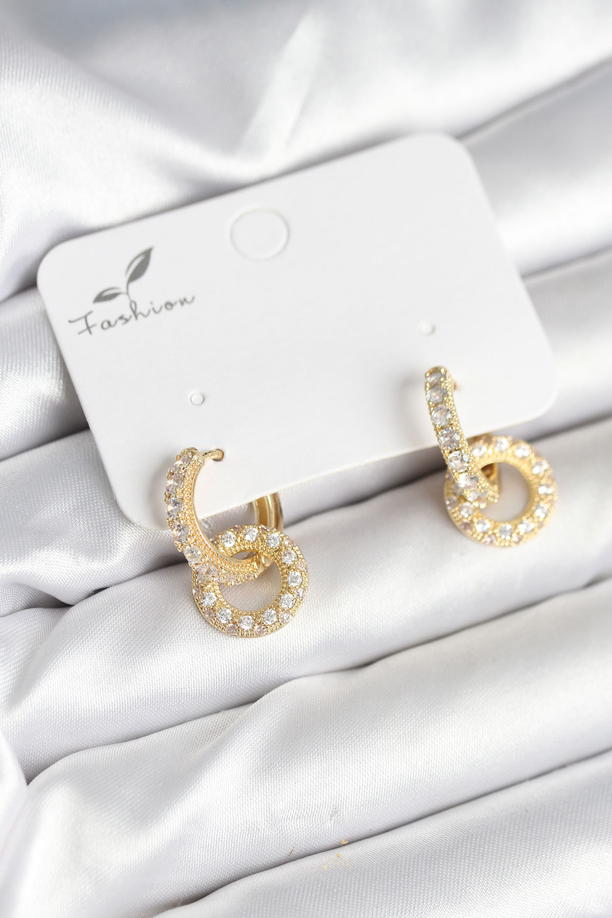 Gold Renk Pirinç Zirkon Taşlı Halka Model Kadın Küpe BKP11280